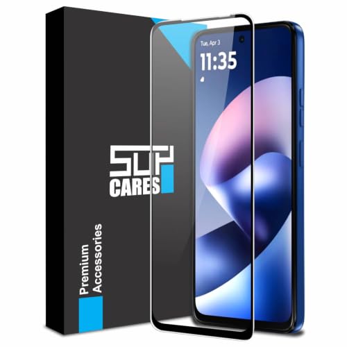 Image of SupCares Tempered Glass for Motorola G37 and Motorola G37 Power (6.67 Inch) With Installation Kit | 9H Edge to Edge Screen Protector | Black