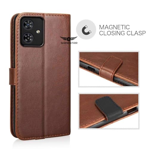 Image of SHINESTAR Moto G54 5G / G64 5G Flip Back Cover | PU Leather Flip Cover Wallet Case with TPU Silicone Case Back Cover for Motorola Moto G54 5G / G64 5G - Classic Brown