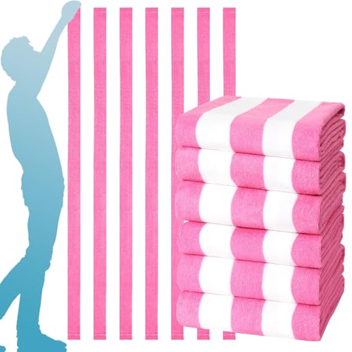 Genovega 6 Packs Oversized 72X40 Inch Stripe Beach Towel Thin Terry Set Extra Large XL Big Clearance Towels Soft Swim Pool Travel Accessories Essentials Camping Adults Men Women Gift Pink