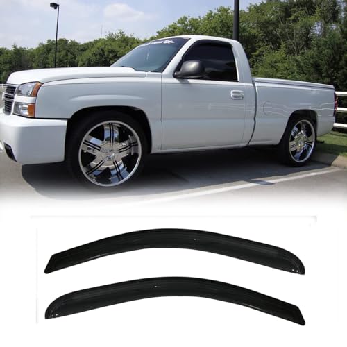 Kucaruce Original Side Window Wind Deflector for 2014-2019 Chevrolet Silverado/GMC Sierra 1500 2500 3500 with Regular Cab, 2pcs Out-Channel Tape-On Rain Guards Set, Dark Smoke Nice Window Visor 92301