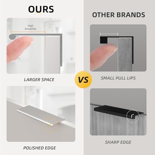 Image of Goldenwarm 10 Pack 6-1 /4in Brushed Nickel Finger Edge Pulls for Cabinets | Aluminum Alloy, Sliver Cabinet Handles, Edge Pulls for Cabinets, Nickel Handles, For Drawers, Dressers, Screws Included