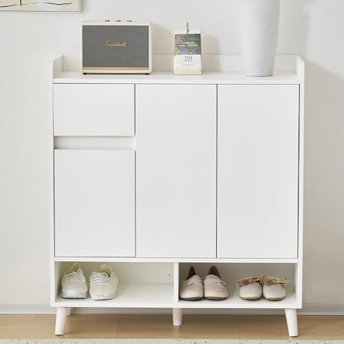 FAYICIC Cómoda zapatero con estantes ajustables – Organizador minimalista para el hogar con patas de madera maciza. Dimensiones: 99 cm de alto x 90 cm de ancho x 35 cm de profundidad