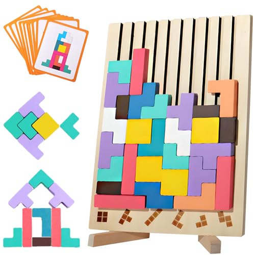 Brinquedos Montessori para crianças de 3, 4, 5 e 6 anos, quebra-cabeças 3D de madeira para crianças, jogo de pensamento educativo, Tetris, quebra-cabeças de madeira com blocos de construção, educativo