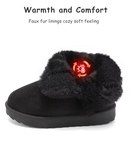 Image of Cubufly Toddler Little Girls Boots Warm Winter Kids Ankle Fur Lined Snow Shoes Non-Slip