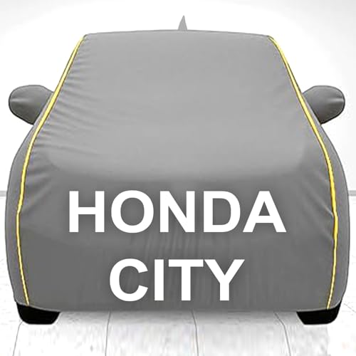 Image of 100% Waterproof Car Cover for Honda City UV Protection, Dustproof, Windproof | Custom Fit with Mirror Pockets, Belt & Buckle | All Weather Outdoor Body Cover(Grey)