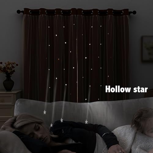 Image of indistar Star Cutout Kids Window Blackout Curtains for Girl Bedroom Window Room Darkening Curtains & Drapes Baby Nursery Curtains (2 Panel,52Wx95L inch,Orange)