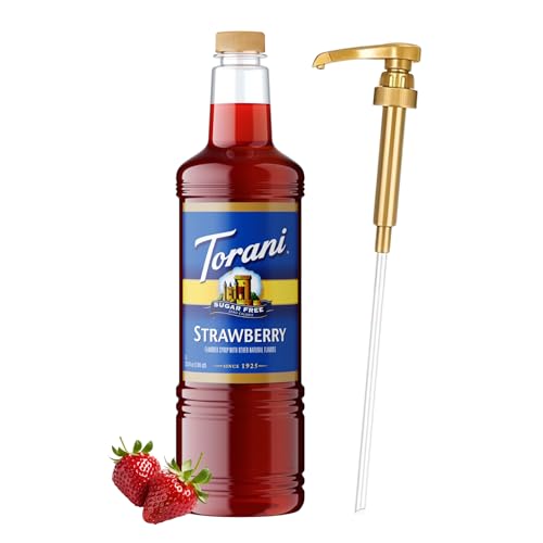 Image of Torani Sugar Free Strawberry Syrup 1 Liter with Pump - Keto & Zero Calorie