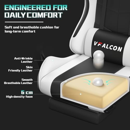 Vfalcon Xtreme Gaming Chair – Ergonomic Reclining Chair With Footrest, 360° Swivel, Height Adjustable (White) - 4
