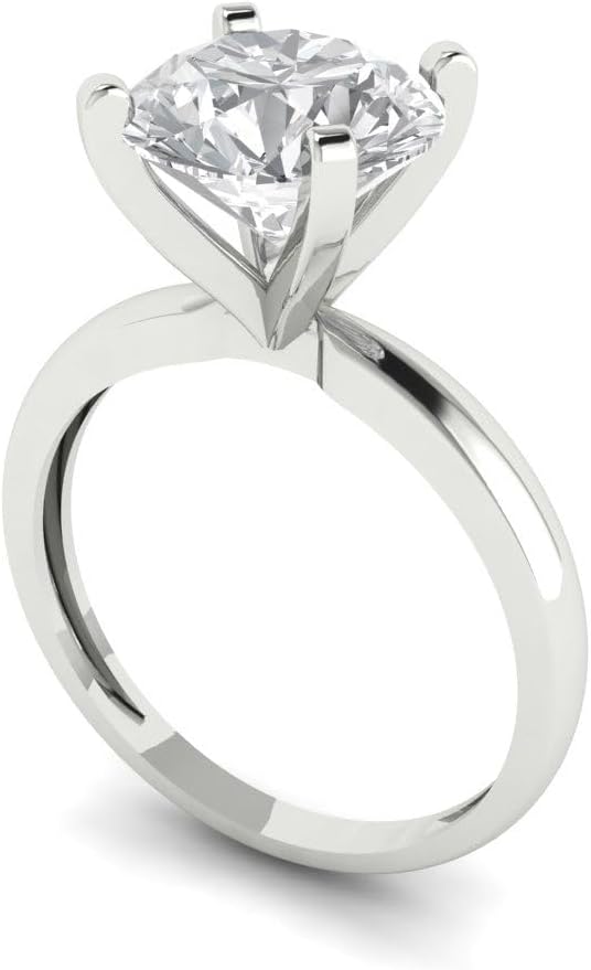 Clara Pucci 14K Solid Gold Engagement Ring for Women | 3 cttw White Sapphire Round Cut Solitaire | Real White Gold Wedding Ring