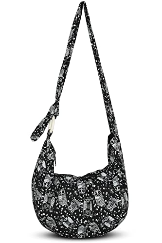 Image of Hobo Crossbody Bag for Women - Handmade Cotton Boho Purse with Wooden Ring | Lightweight Slouchy Shoulder Sling Tote Bag