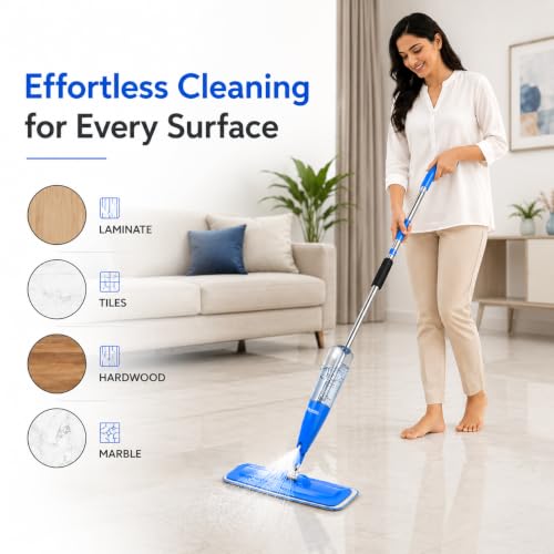 Image of Spray Mop for Home Cleaning Floor with Washable Microfiber Pad - with Refillable Bottle for Wooden Floor, Hardwood, Marble, Laminate, Ceramic Tiles, and for Dust Cleaning