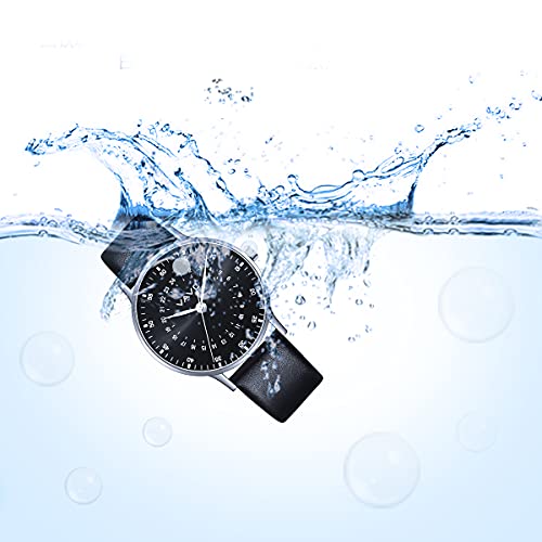 Vavc 24 Hour Watch Unisex Swiss Quartz Movement Waterproof Watch With Black Leather Strap For Men Women #TOP5