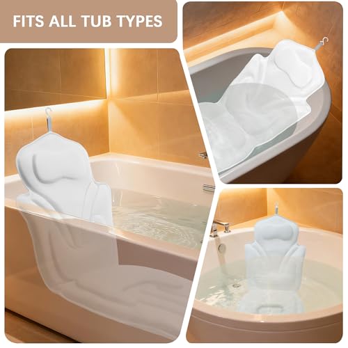Full Body Bath Pillow for Bathtub - Thick Bathtub Cushion, Bathtub Pillow with 114 Suction Cups, 5D Air Mesh Bath Pillows for Tub Full Body, Head Neck Back Support, White 59 x 20 in by TAdgnba - Image 7