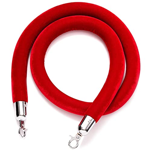 Juvale Set Of 2 Red Velvet Stanchion Rope With Polished Silver Chrome Plated Hooks, Thick Barriers For The Red Carpet, Red Carpet Ropes And Poles Crowd Control (5 Feet) #TOP4
