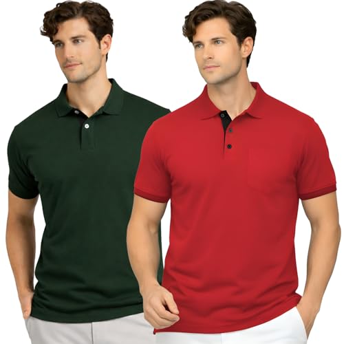 Image of Men's Premium Cotton Pique Polo T-Shirt, Classic Fit Short Sleeve Casual Summer Shirt, Soft & Breathable Fashion Polo