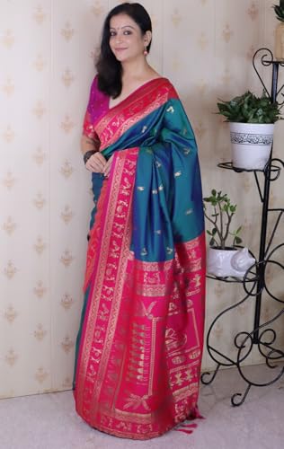 Image of SGF11 Women's Kanjivaram Pure Soft Silk Saree With Unstitched Blouse Piece
