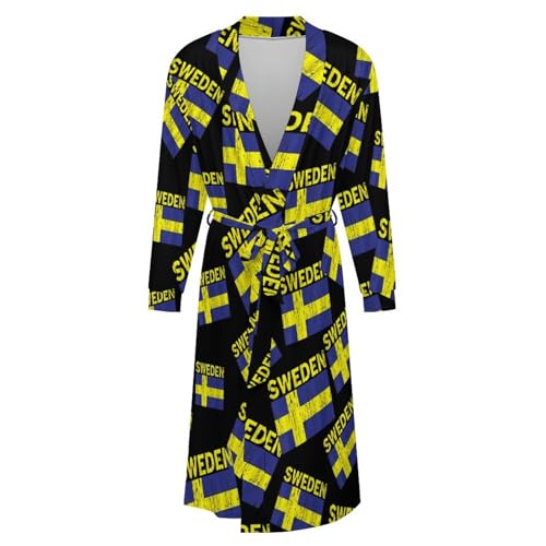 Sweden Flag Soft Robe Long Sleeve Bathrobes V Neck Sleepwear Spa Robes with Belt Men Woman4