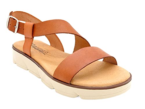 BluSandal - Sandalias de piel para mujer, con acolchado de gel, piel auténtica, cómodas, para verano, color marrón, talla 40 EU, cognac marrón, 40 EU