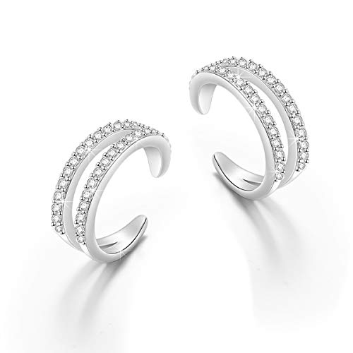 925 Sterling Silver Ear Cuff Non Pierced Cuffs Hoop Huggie Earrings for Women Girls- Set of 2 (Cubic Zirconia V)