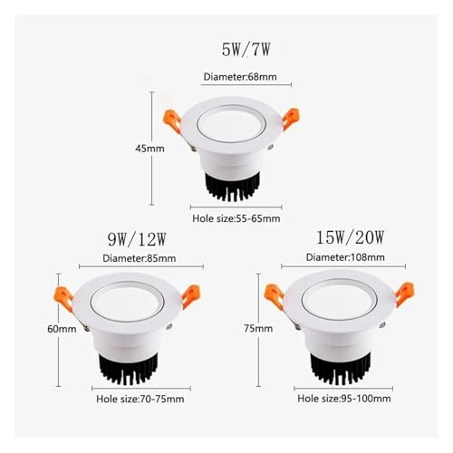 Spot encastré LED COB tricolore changeable 20W blanc pour plafond