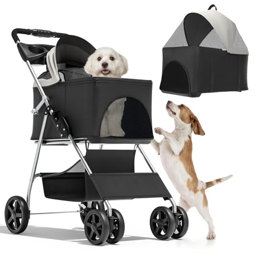 Image of Magshion 3-in-1 Foldable Pet Stroller for Small to Medium Dogs and Cats | Dog Travel Jogger with Detachable Carrier, Cup Holder & Storage Basket, For Small /Medium Dogs & Cats Up to 33 lbs