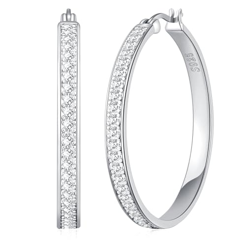 BMMYE Grandes boucles d'oreilles créoles pour femme en strass brillants oxyde de zirconium, pour oreilles sensibles, ne ternissent pas, en argent...