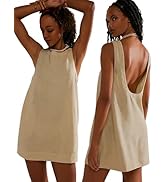 VIUTIL Womens Summer Sunshine Mini Dress Crew Neck Low Back Sundress Loose Short Tank Dress with ...