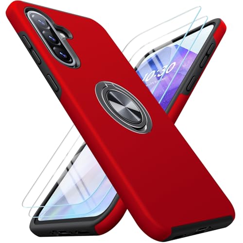 AOUIA für Samsung Galaxy A36 5G Hülle mit 2 Stück Schutzglas, 3-in-1 Set Schutzhülle, 360°Drehbarer Ring Kickstand, Anti-Fingerabdruck Militärstandard Stoßfest Handyhülle für Samsung A36, Rot