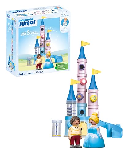 PLAYMOBIL Junior & Disney 71457 Castelo de Cinderela, inclui escorrega e botão de colapso, brinquedo sustentável feito de plásticos à base de plantas, brinquedos para meninos e meninas a partir de 1