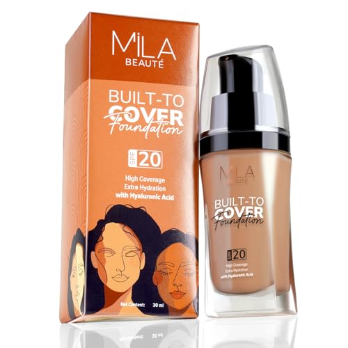 Image of Mila Beaute Built to Cover Liquid Foundation I Medium to Buildable Coverage I Matte Finish I Lightweight I SPF 20 I Super Hydrating with Hyaluronic Acid (D-1-Caramel, 30ml)
