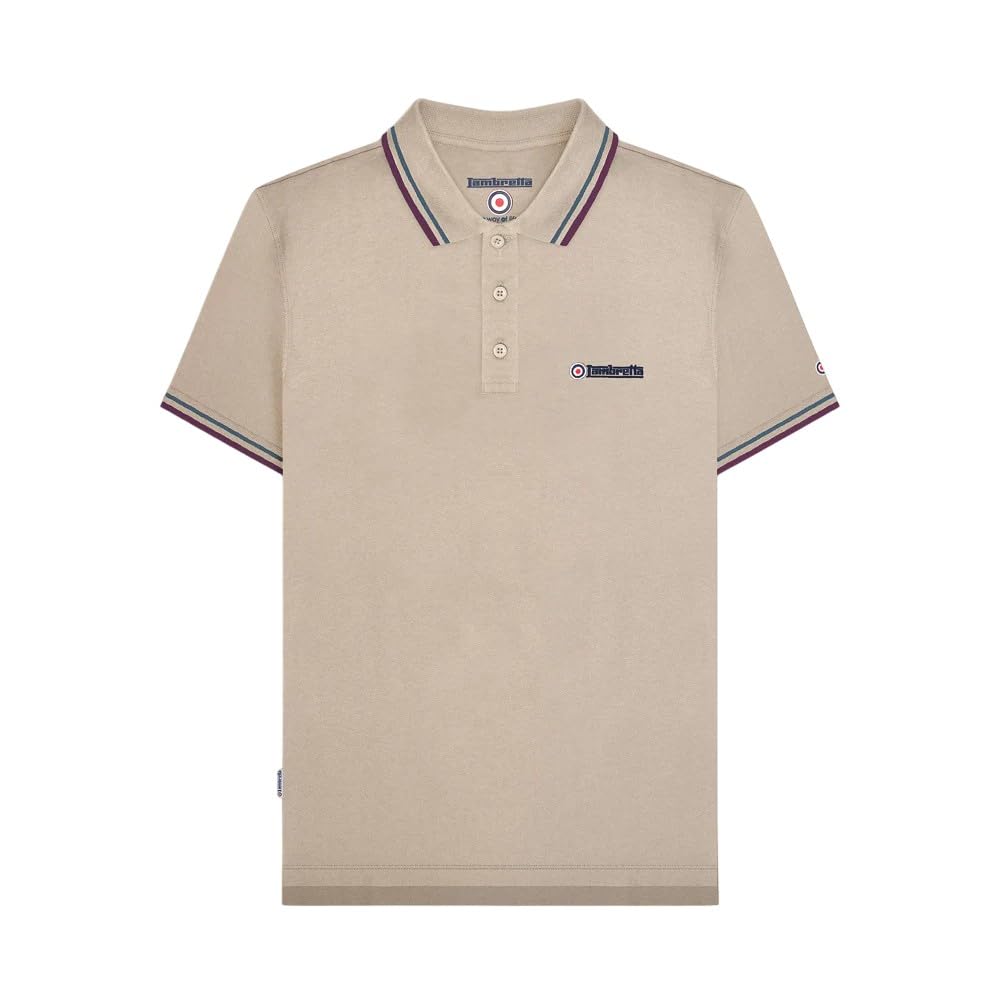 Lambretta Mens Tipped Polo (UK, Alpha, 4XL, Regular, Regular, Stone)