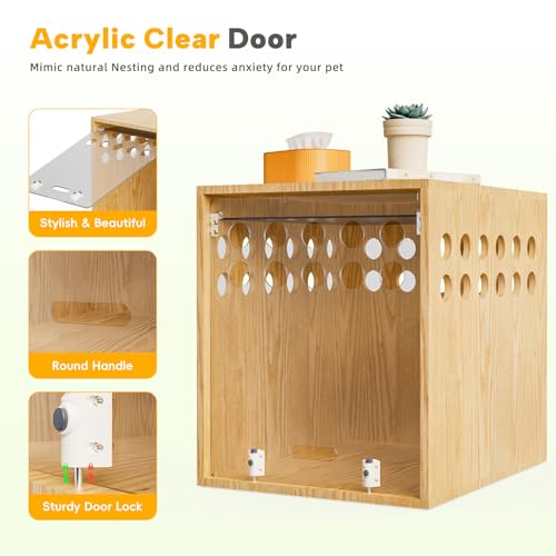 Dog-Crate-Furniture-SAUCE-ZHAN-Dog-Kennel-with-Cushion-for-SmallMedium-Dogs-End-Side-Table-Wooden-Crate-for-Pets-Indoor-Wood-Color Dog Crate Furniture SAUCE ZHAN Dog Kennel with Cushion for SmallMedium Dogs End Side Table Wooden Crate for Pets Indoor Wood Color