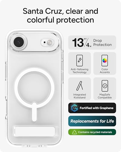 Image of ZAGG Santa Cruz Snap Case with Kickstand for iPhone Air - White, Drop Protection (13ft /4m), MagSafe Charging Compatible, ClearGuard Anti-Yellowing Technology, Scratch Resistant Phone Case