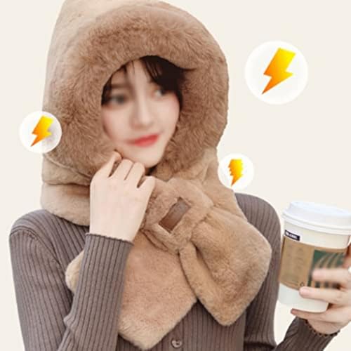Women Hooded Winter Warm Scarf,Ladies Fluffy Soft Cold Cozy Cute Weather Fashion Hood Scarves Hat with Scarf Attached3