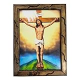 Mrcjsales Jesus christ rustic frame Jesus cristo crucificado imagen Cuadro rustico Oil painting, 24''x36'', 13''x18'', 10''x12'' inches, religious art image , Home decor, wall decor, church events ,catholic gift to loved one (medium 13x18'' inches)