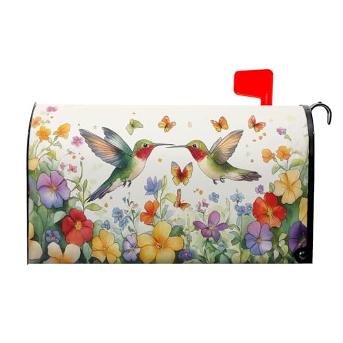 Image of Spring Summer Flowers Magnetic Mailbox Covers Standard Size 18x21 Inch Cute Hummingbirds Decorative Mailbox Cover Spring Holiday Post Letter Box Cover Wrap for House Garden Yard Outdoor Decoration