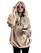 iWoo Fleecepullover Damen Hoodie Teddy Fleece Pullover Winter Herbst Casual Kapuzenpullover Teddyjacke Damen(Khaki,L)