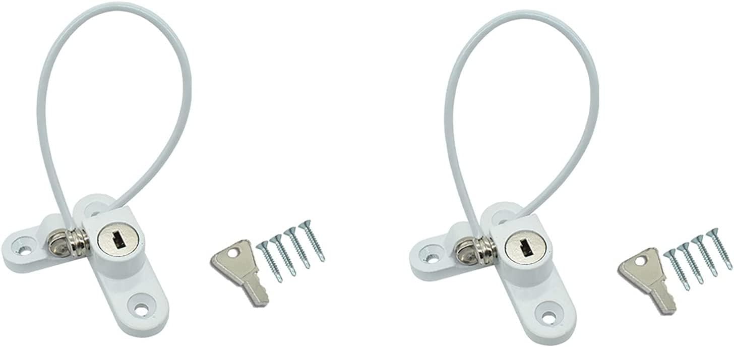 FGJsfhrDTU Window Locks Window Safety, Window Restrictor With Keys And Screws, & Door Cable Security Lock lor :(White a)