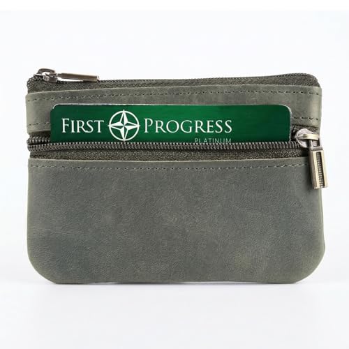 Image of Coin Purse for Men,Coin Pouch with Zipper for Men Women,Genuine Leather Mini Coin Pocket Pouch Change Holder Mens Tray Purses Coin Purse Cash Change Wallet Key Holder Money Pouch