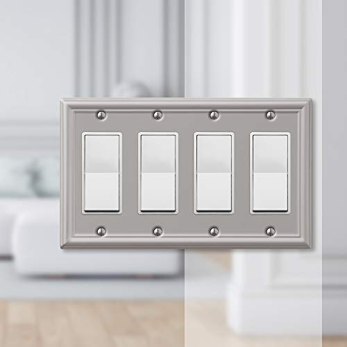 Image of Amerelle 149R4BN Chelsea Steel Quad Rocker-GFCI Wallplate, Brushed Nickel