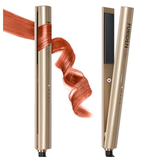 FURIDEN Lite Flat Iron Hair Straightener, Hair Straightener and Curler 2 in 1, Flat Iron Curling Iron in One, Straighten and Curl Hair Perfectly in One Pass - Gold / 1 inch