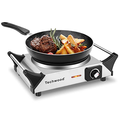 Comparison: Best Hotplate For Cooking 2 Techwood Hot Plate for Cooking, 1500W Electric Stove Countertop Single Burner with Adjustable Temperature & Stay Cool Handles, 7.5” Cooktop for Home/RV/Camp, Compatible for All Cookwares, Silver