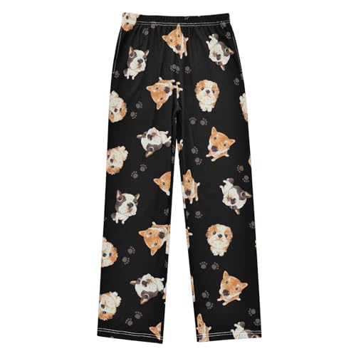 Boys' Pants Cute Dog and Paws Black Long Bottoms Jogger Pants Elastic Waist Trousers with Pockets S-XL