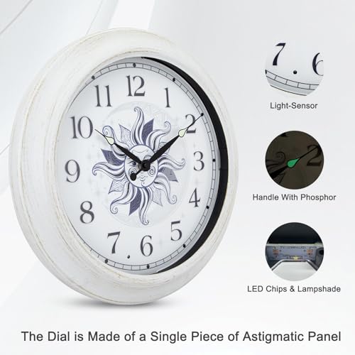 OCEST Metall Großes Nachtlicht Außenuhr Wasserdicht, 15 Zoll Leise Outdoor Indoor Uhr Beleuchtete Wanduhr Batteriebetrieben für Garten Pool Terrasse Wohnzimmer Dekorativ