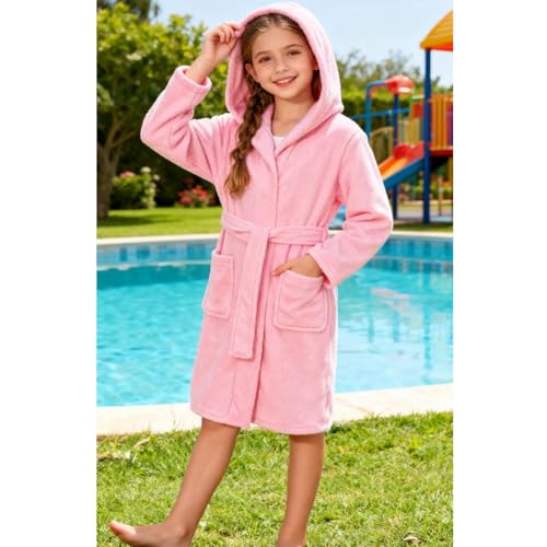 Image of Kids Bathrobe Hooded Plush Fleece Robe for Girls Boys