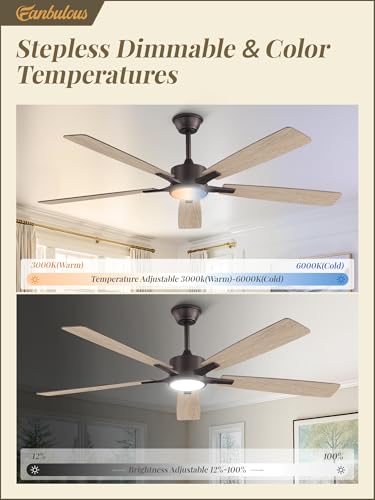Image of Fanbulous 60 Inch Ceiling Fans with Lights and Remote, Stepless Color Temperature Change & Dimmable 20W LED Ceiling Fan, 6 Speeds Reversible Quiet DC Motor for Bedroom, Living Room, Oil Bronze