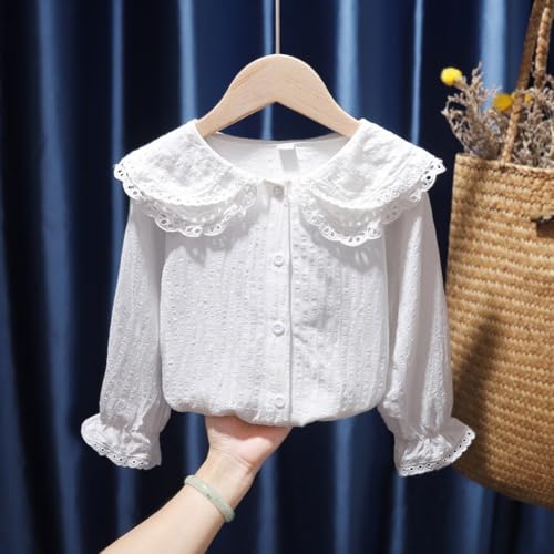 Long Sleeve Peter Pan Collar Little Girls Blouse Button Down Casual Toddle Cotton Outfits for Spring Autumn2