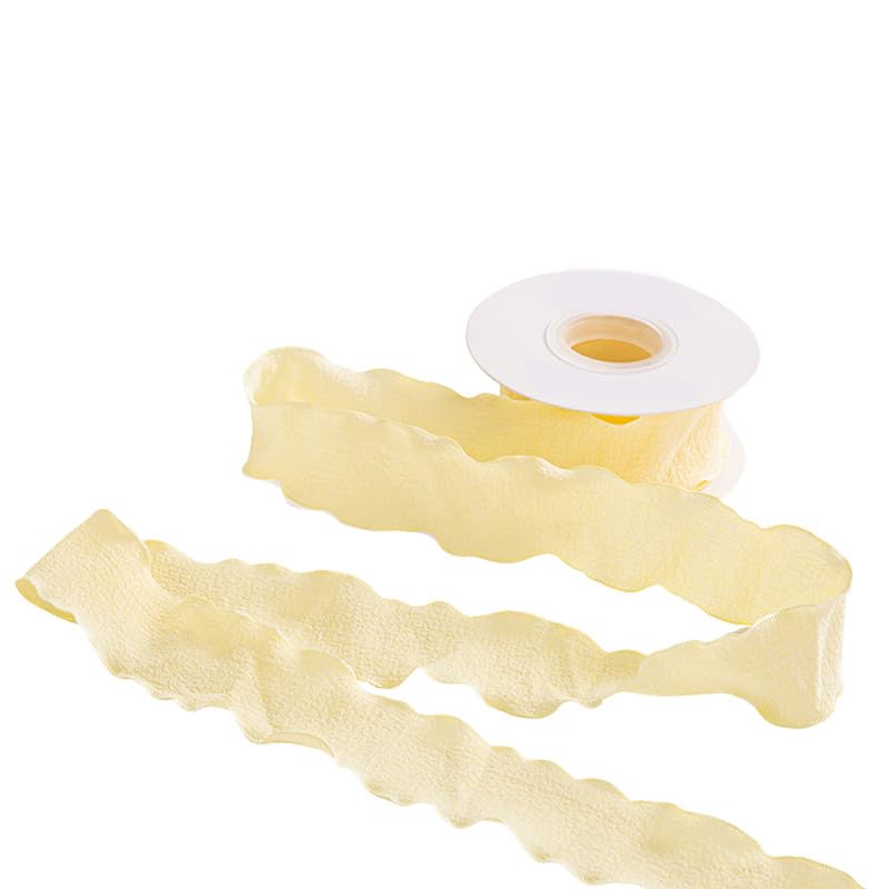 10Yards Yellow Chiffon Ribbon 4CM Wide Wrinkle Polyester Ruffle Ribbon for Bouquet Wrapping