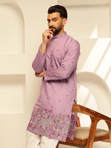 Image of SOJANYA (Since 1958 Men's Festive Cotton Silk Designer Kurta with Daman Embroidered Detailing | Perfect for Navratri, Diwali & Special Occasions