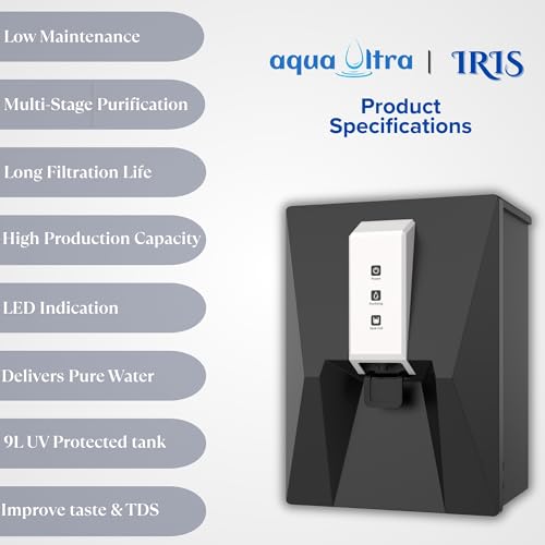 Image of AquaUltra IRIS 9L RO UV Water Purifier Filter for Home | ISI Grade | Advanced Copper & Alkaline Filtration | 1-Year Warranty | No Costly AMC | Wide Service Network (Incl. Filter Set)